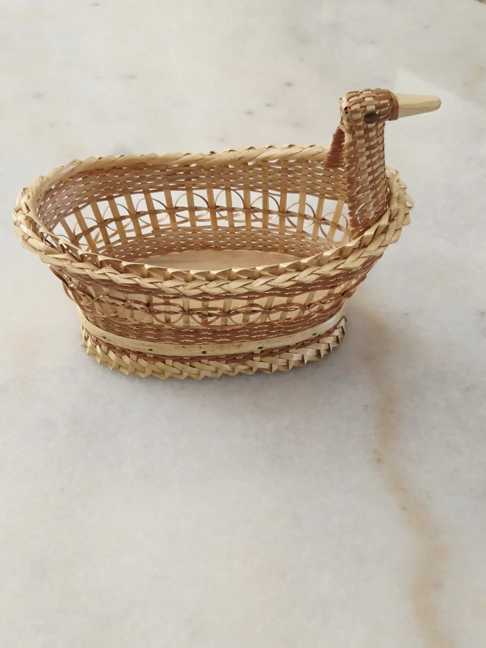 Handwoven Duck-Shaped Wicker Basket in Natural Tones